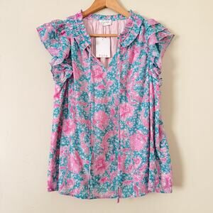 NWT Fate Floral Ruffle Sleeve Layered Tassels Small Spring Garden Embroidered